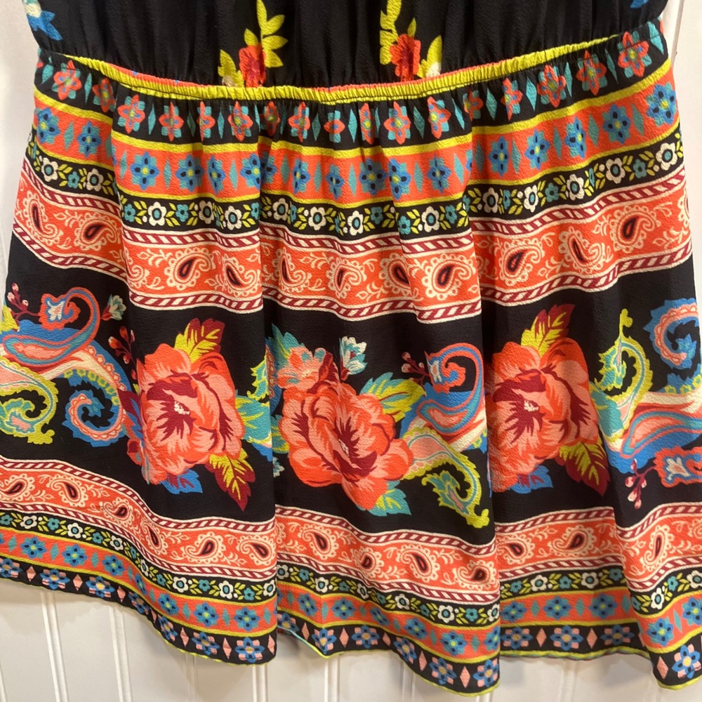Flying Tomato Women S Black Floral Halter Mini Dress Tassel‎ Keyhole Gypsy Boho - Picture 5 of 10